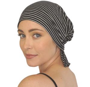 Chemo Beanies Emilie Navy White Striped Soft Jersey Knit