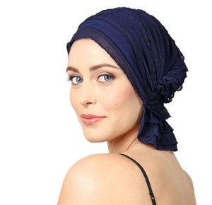 Chemo Beanies Betty Navy Blue Ruffle