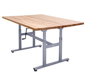 Hausmann Butcher Block H-Brace Height Adjustable Crank Hydraulic Work Table