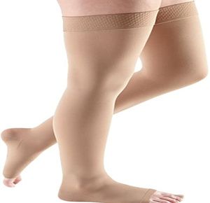 Medi USA Mediven Comfort Thigh High 30-40 mmHg Compression Stockings w/ Lace Silicone Top Band Open Toe