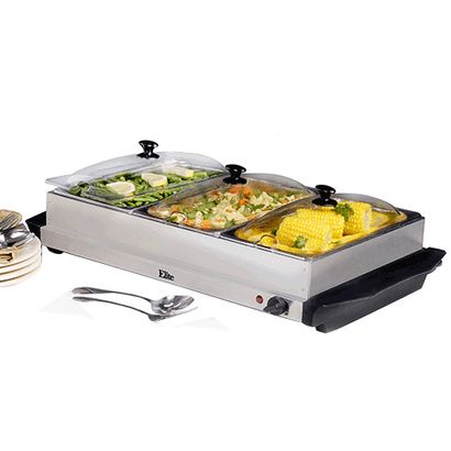 Buy Elite Stainless Steel Triple Buffet Server with Warming Plate