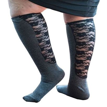 Buy Xpandasox Plus Size Wide Calf Cotton Blend Lace Knee Socks