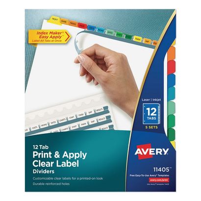 Buy Avery Print & Apply Index Maker Clear Label Dividers with Easy Apply Printable Label Strip and Color Tabs