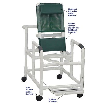 Buy MJM International Reclining Shower Chair with Deluxe Elongated Open Front Commode Seat