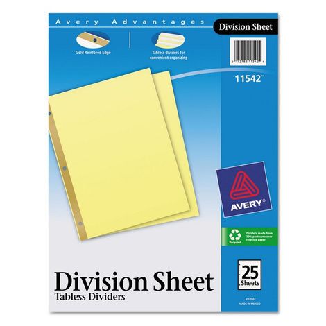 Avery Untabbed Division Sheet Dividers