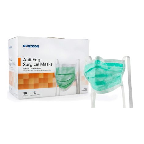 McKesson Pleated Ties Surgical Mask With Eye Shield,Fluid Resistant, Blue,25/Pack,91-1600