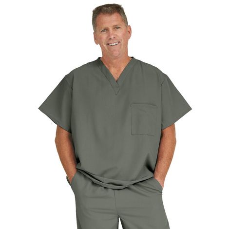 Medline Fifth Ave Unisex Stretch Fabric V-Neck Scrub Top with One Pocket - Olive
