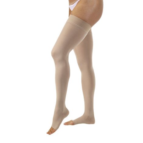 BSN Jobst Large Opaque Open Toe Thigh High 15-20mmHg Compression Stockings with Silicone Band