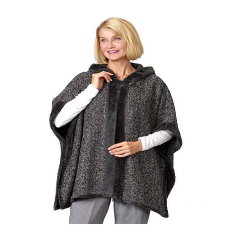 Silverts Womens Reversible Faux Fur Poncho
