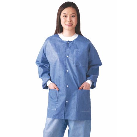 Medline Disposable Multi-Layer Blue Lab Jackets With Knit Cuff And Collar