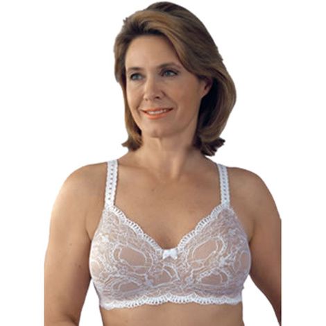 Classique Post Mastectomy Nylon Comfort Knit Bra with Lace 44DD White