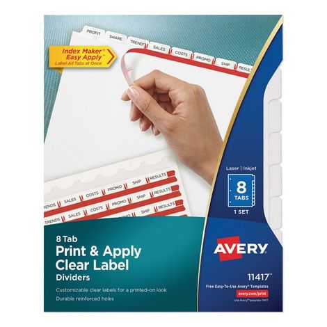 Avery Print & Apply Index Maker Clear Label Dividers with Easy Apply Printable Label Strip and White Tabs