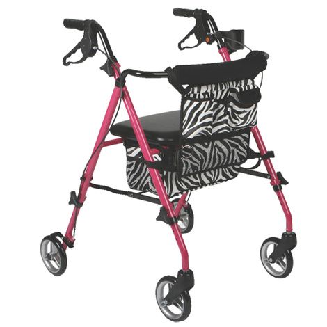 Medline Posh Pink Zebra Deluxe Four-Wheel Folding Rollator