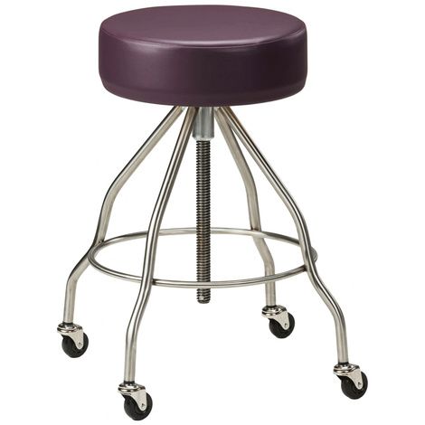 Clinton SS-2172 Stainless Steel Stool with Casters and Upholstered Top,Burgundy (3BG),Each,SS-2172