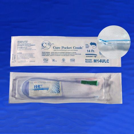 Cure Male U-Shaped Pocket Catheter - 16 Inches - Coude Tip