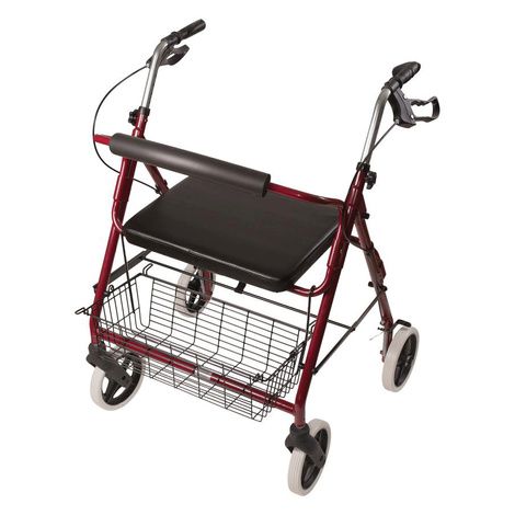 DMI Extra-Wide Heavy Duty Steel Rollator Walker - Red