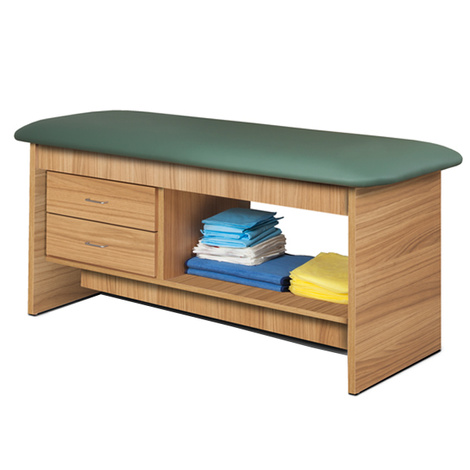 Clinton Flat Top Style Line Straight Line Treatment Table with Shelf and Two Drawers