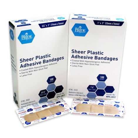 Dynarex Sheer Plastic Adhesive Bandages Sterile 3/4 x 3