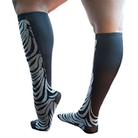 Xpandasox Plus Size/Wide Calf Cotton Blend Zebra Knee High Compression Socks