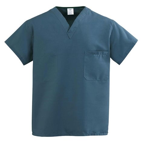 Medline ComfortEase Unisex One-Pocket Reversible Scrub Tops - Caribbean Blue