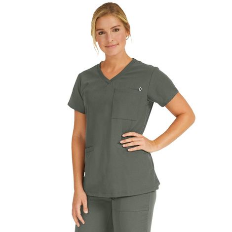 Medline Berkeley Ave Women Stretch Fabric Tunic Scrub Top With Pockets Olive