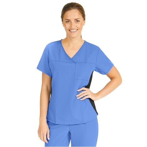 Medline Michigan Ave Womens Yoga Style Ceil Blue Stretch Scrub Top