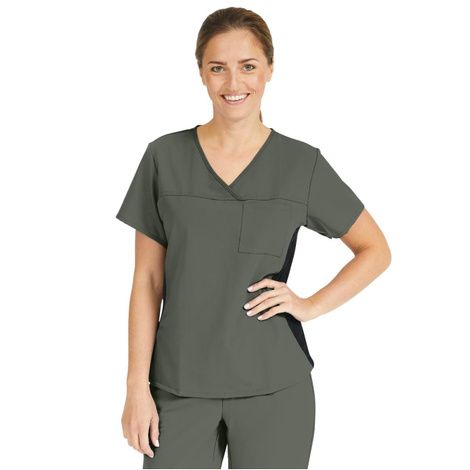 Medline Michigan Ave Womens Yoga Style Stretch Scrub Top - Olive,2X-Large,Each,5564OLVXXL