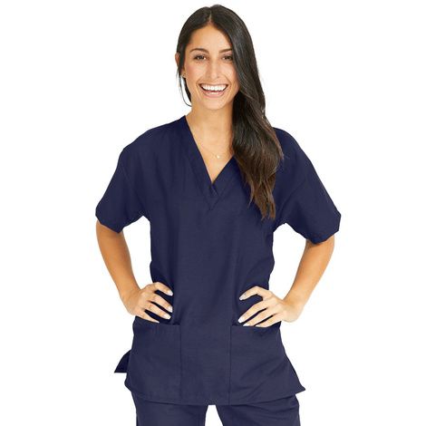 Medline PerforMAX Ladies V-Neck Tunic Scrub Tops - Navy Blue