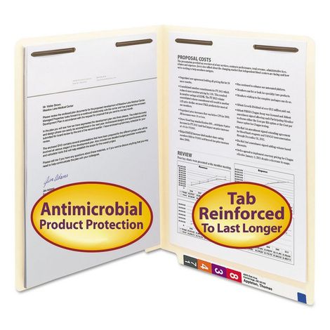 Smead Manila Reinforced End Tab Fastener Folders with Antimicrobial Product Protection