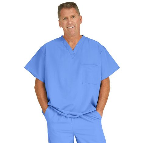 Medline Fifth Ave Unisex Stretch Fabric V-Neck Scrub Top with One Pocket - Ceil Blue
