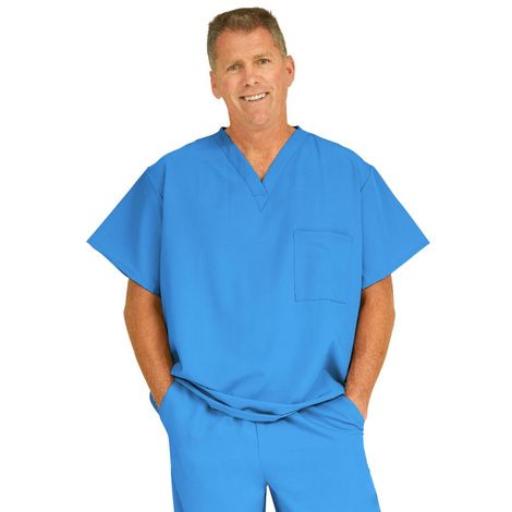 Medline Fifth Ave Unisex Stretch Fabric V-Neck Scrub Top with One Pocket - Royal Blue