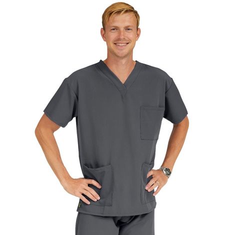 Medline Madison Ave Unisex Stretch Fabric Scrub Top with 3 Pockets - Charcoal