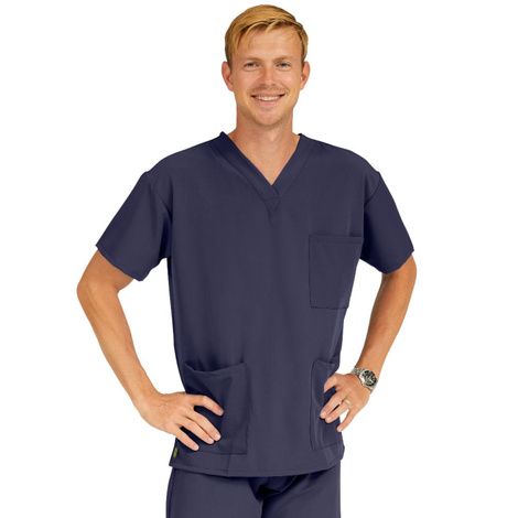 Medline Madison Ave Unisex Stretch Fabric Scrub Top with 3 Pockets - Navy