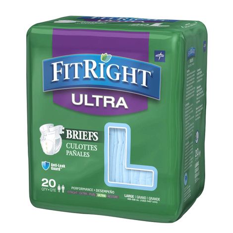Medline FitRight Ultra Adult Briefs,Medium, Fits Waist 32 - 44,20/Pack, 4Pk/Case,FITULTRAMD