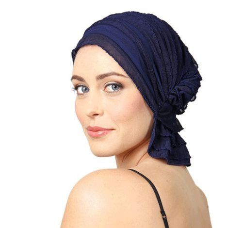 Chemo Beanies Betty Navy Blue Ruffle