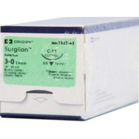 Medtronic Surgilon Reverse Cutting Braided Nylon Suture with C-13 Needle