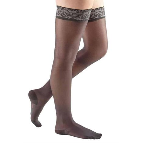 Medi USA Mediven Sheer & Soft Thigh High with Lace Silicone Top Band 30-40 mmHg Compression Stockings Open Toe