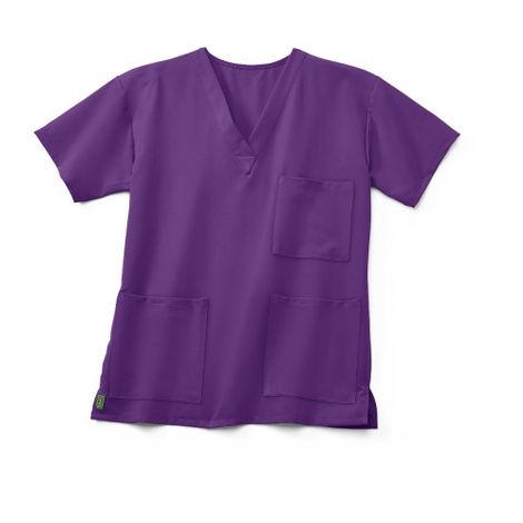 Medline Madison Ave Unisex Stretch Fabric Scrub Top with 3 Pockets - Regal Purple