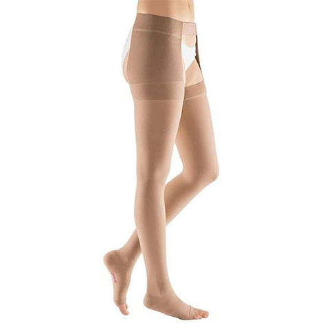 Medi USA Mediven Plus Thigh High Compression Stockings w/ Waist Attachment Left Leg Open Toe