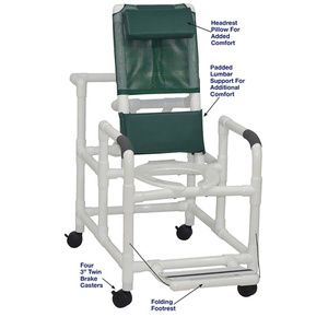 MJM International Reclining Shower Chair with Deluxe Elongated Open Front Commode Seat