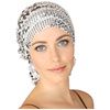 Chemo Beanies Reagan White with Black Floral Ruffle
